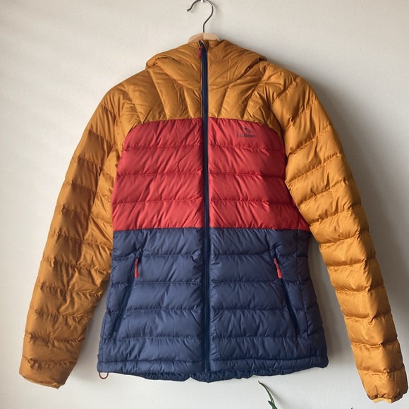L.L. Bean Women's Bean's Down Hooded Jacket, Colorblock - Picture 2 of 5